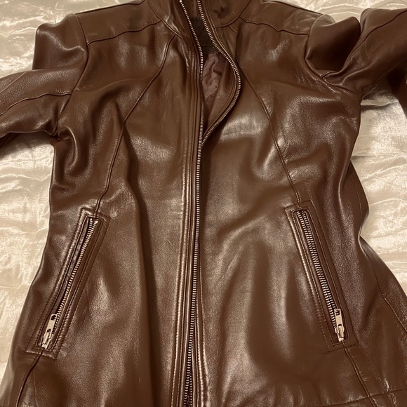Dark brown zip leather jacket size sm - Picture 3 of 8